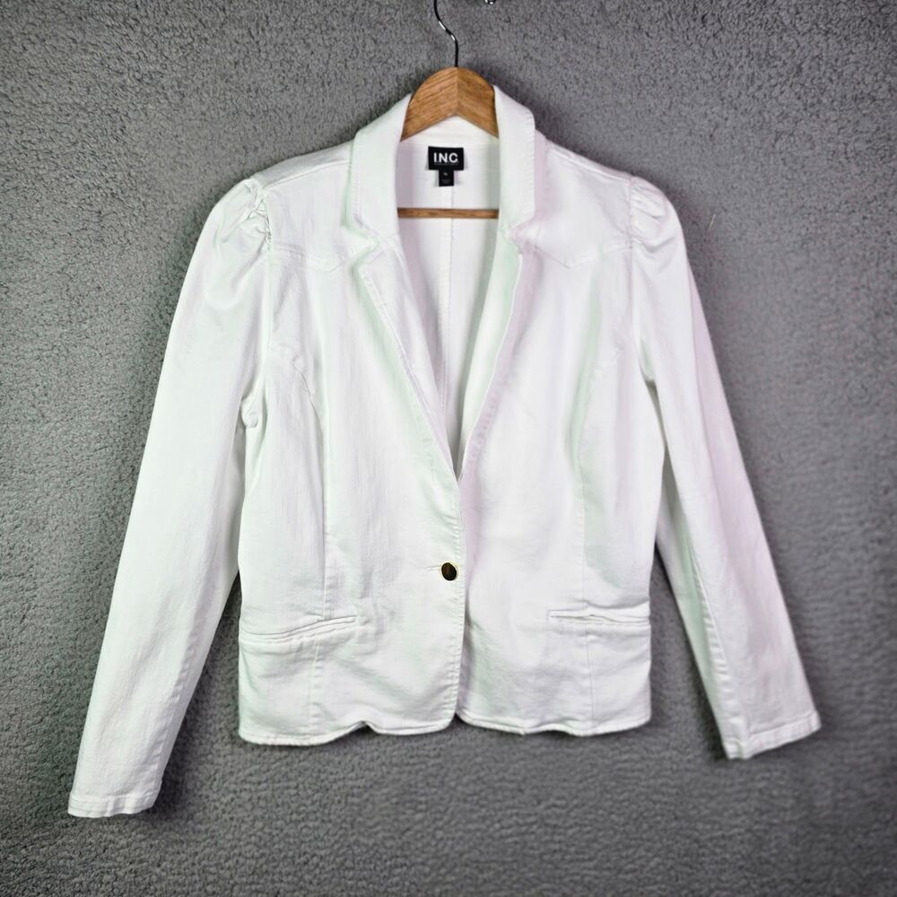 INC International Concepts Casual Jacket White XL Gold Button Stretch Pockets